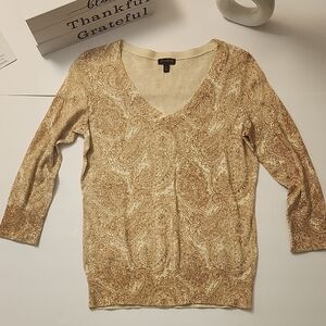 Talbots Beige Paisley V-Neck Sweater. Size Small.